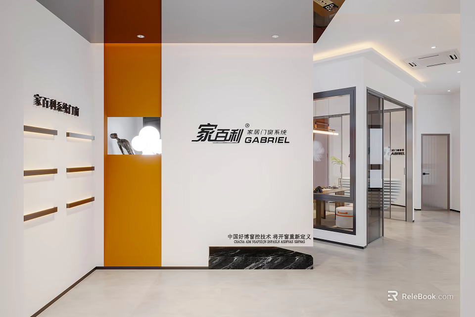 Gabriel Modern Showroom Interior Design With Display Wall And Product Display Areas 3d model 