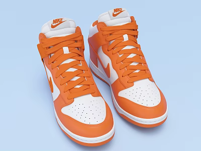 Nike High Top Orange And White Leather Stylish Comfortable Casual Athletic Shoes 3d model