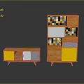 Modern Wooden Furniture Set With Orange White Yellow Cabinets And Storage Compartments