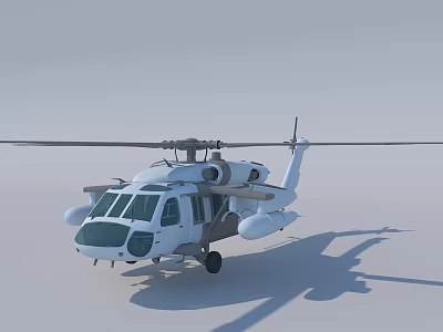White helicopter with main rotor and tail rotor cockpit windows landing gear on light background 3d model