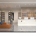 Elegant Modern Shopping Mall Store Interior With Display Shelves Counter And Seating Area