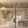 Spacious Specialty Store Interior With Spiral Staircase Green Plants And Displays