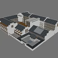 Ancient Architecture Building Complex With Traditional Tile Roofs And Courtyard Design 3d model