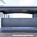 Modern Entrance Gate With Black Metal Design Curved Canopy And White Pillars