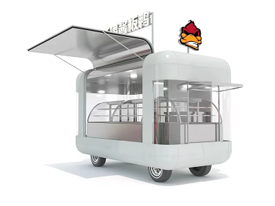 White Food Truck With Open Awning Transparent Windows Stainless Steel Counter For Fried Chicken Burgers 3d model
