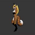 Anthropomorphic Fox Character 3D Rendering with Blonde Hair Orange White Fur Black Ears and Tail