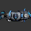 Blue and Silver Mechanical Warrior Character with Detailed Armor and Futuristic Design