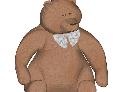 Adorable Brown Teddy Bear Plush Toy With White Bow Tie Decoration 3d model