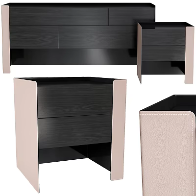 Modern Nightstand Design With Black Drawers And Beige Wooden Frame 3d model