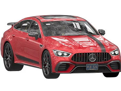Red Mercedes AMG Sports Car with Black Stripes Black Wheels and Front Design 3d model