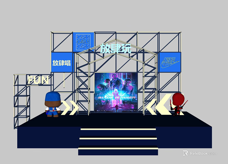 Photo Check In Spot With Stage Screen Lighting And Boundary Wall For Fun Event 3d model 