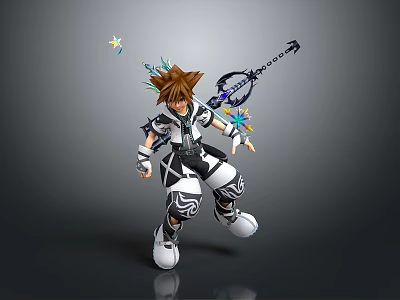 Anime Character In Black And White Outfit With Key Shaped Weapon And Star Accessories 3d model