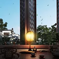 Traditional Style Ornament Decor Set With Lantern Lamp Tea Set And Wooden Screen