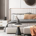 Modern Bedroom Interior Design With Bed Nightstands Circular Wall Decor And Pendant Lights