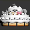 Two Layer White Frosting Cake With Pink Bow And Decorative Striped Golden Base