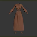 Orange Long Sleeve Dress With Crisscross Neckline White Waist Belt Decorative Cuffs And Sandals