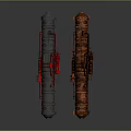 Industrial Cylindrical Equipment With Gray And Rusty Metal Structures And Red Components