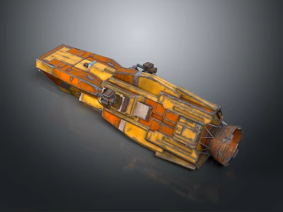 Orange And Yellow Sci Fi Spaceship With Mechanical Details And Engine Design 3d model
