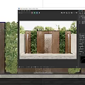 Outdoor Brown Water Feature Wall With Cascading Water And Lush Green Plants