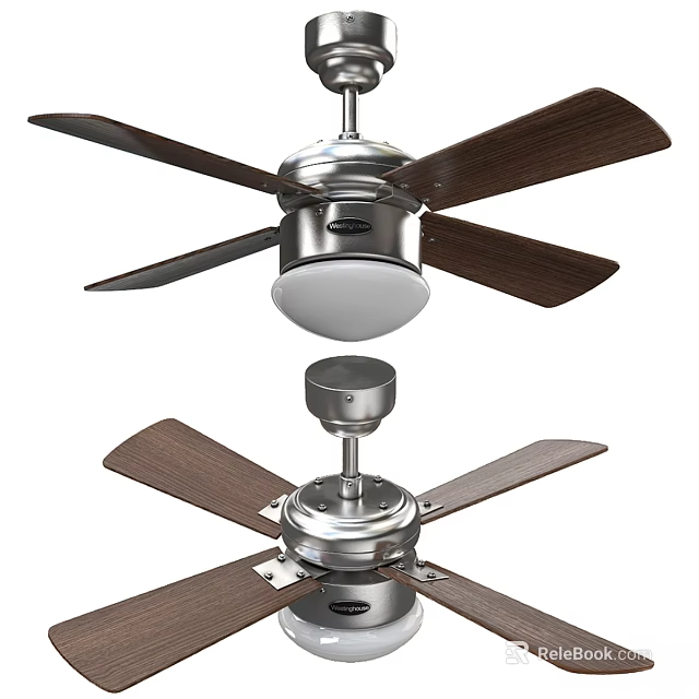 Modern Ceiling Fan With Wooden Blades Metal Base And Light Fixture 3d model 