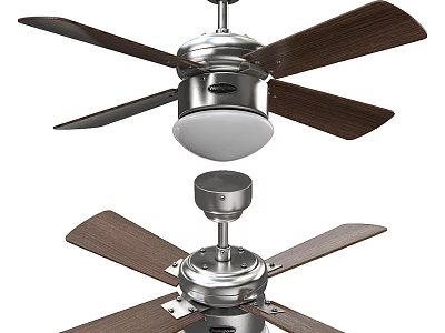 Modern Ceiling Fan With Wooden Blades Metal Base And Light Fixture 3d model