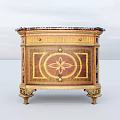 Vintage Two Drawer Wood Inlaid Nightstand With Marble Top And Exquisite Brass Carved Legs