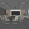 Modern Conference Room Interior With Long Table Ergonomic Chairs Projector Large Windows And Plants