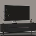 Modern TV Stand With Flat Screen TV Decorative Plant Books And Storage Drawers
