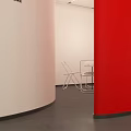 Modern Lobby Area With Red Reception Desk STAR Logo White Sofas And People Seating