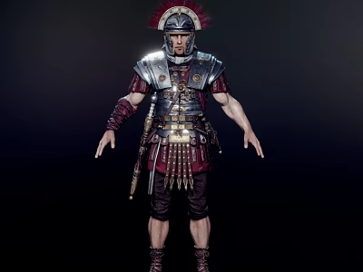 Roman Soldier Man In Ancient Armor With Plumed Helmet Standing Pose Historical Costume 3d model