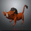 Cartoon Red Warthog 3D Model With Black Mane White Tusks And Tail