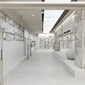 Fashion Clothing Store Interior With Marble Wall Hanging Puffer Jackets White Display And Lighting