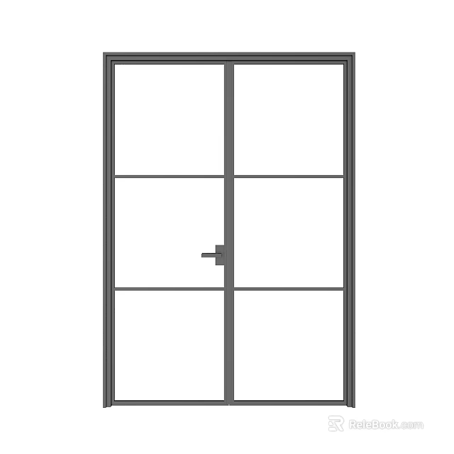 Double Doors With Glass Panels Metal Frame And Door Handle For Home Interior Design 3d model 