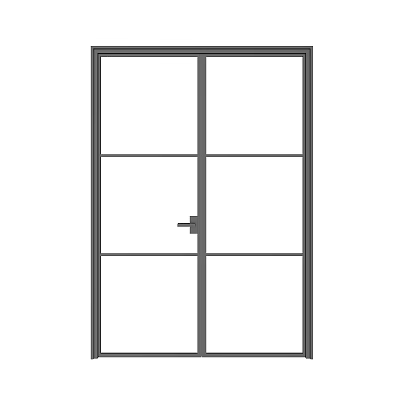 Double Doors With Glass Panels Metal Frame And Door Handle For Home Interior Design 3d model