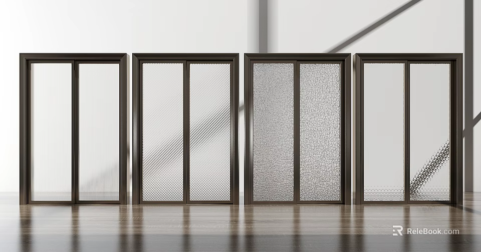 Modern Interior Sliding Doors With Metal Frames And Textured Glass Panels 3d model
