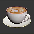 White Coffee Cup With Latte Art On Saucer Freshly Brewed Coffee Against Dark Background
