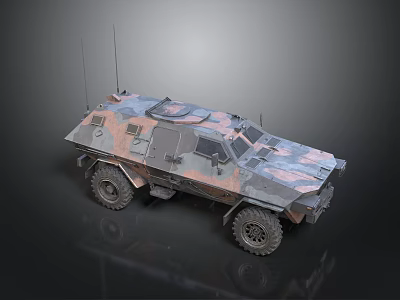 Camouflage Armored Military Vehicle With Wheeled Design And Tactical Antennas 3d model