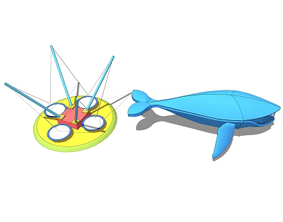 Vibrant Playground Equipment Featuring Rotating Yellow Base Red Seats And Blue Whale Shape 3d model