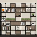 Modern Minimalist Shelving Unit With Multiple Compartments For Books Decorative Items And Green Plants