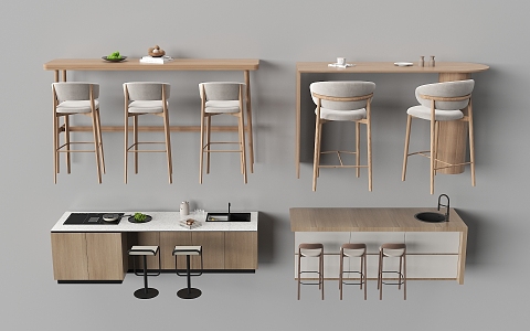 Western Kitchen Bar Nakajima Dining Table and Chair Dining Island Table 3d model