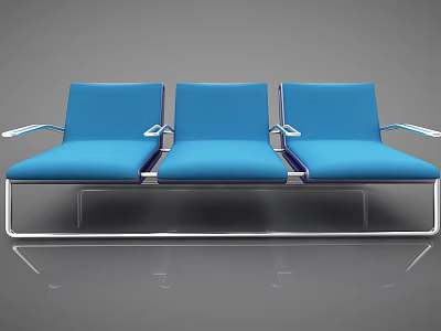 Modern Blue Three Seater Sofa With Silver Metal Armrests And Sleek Frame 3d model