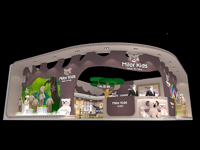 Milo Kids Exhibition Booth With Forest Theme And Animal Dolls Design 3d model