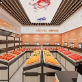 Modern Fruit Store Interior With Fresh Fruit Displays Shelves And Cashier Counter