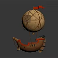 Vintage Steampunk Hot Air Balloon Model With Red Flag And Wooden Structure