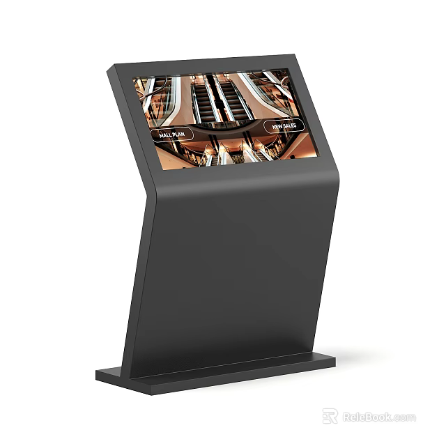 Black Standing Commercial Touchscreen Kiosk With Interactive Display And Modern Design 3d model