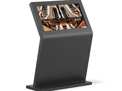 Black Standing Commercial Touchscreen Kiosk With Interactive Display And Modern Design 3d model