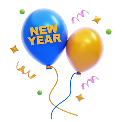 New Year Ornament Decoration Set With Blue Golden Balloons Streamers And Stars 3d model