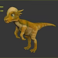 Cute 3D Cartoon Dinosaur Character With Orange Yellow Skin Horns And Big Eyes