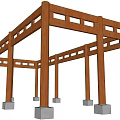 Traditional Ancient Architecture Wooden Structure With Columns Beams And Railing Design
