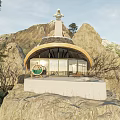 Detached Villa With Curved Roof And Large Windows In Rocky Mountain Setting